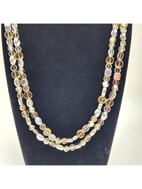 Multicolor Glass & Metal Bead Single Strand Necklace Lobster Clasp 62" Boho Chic